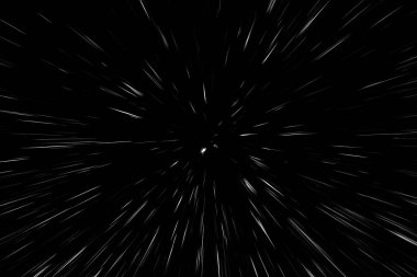Siyah arkaplan üzerindeki Bokeh beyaz çizgileri, soyut hız ışık hareketi bulanık dokusu, parçacık veya uzay yolculuğu, siyah ve beyaz ekstrüzyon etkisi