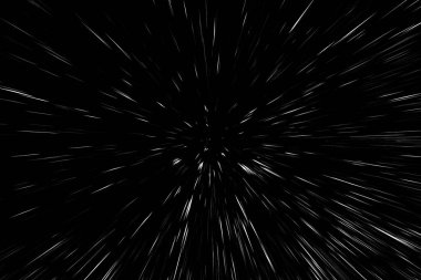 Siyah arkaplan üzerindeki Bokeh beyaz çizgileri, soyut hız ışık hareketi bulanık dokusu, parçacık veya uzay yolculuğu, siyah ve beyaz ekstrüzyon etkisi