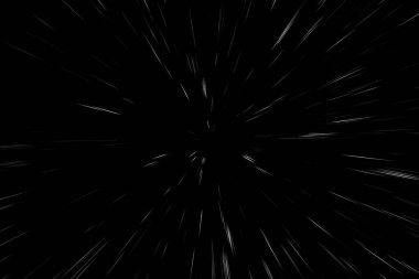 Siyah arkaplan üzerindeki Bokeh beyaz çizgileri, soyut hız ışık hareketi bulanık dokusu, yıldız parçacığı veya uzay yolculuğu, siyah ve beyaz ekstrüzyon etkisi