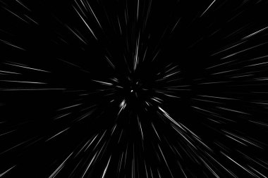 Siyah arkaplan üzerindeki Bokeh beyaz çizgileri, soyut hız ışık hareketi bulanık dokusu, yıldız parçacığı veya uzay yolculuğu, siyah ve beyaz ekstrüzyon etkisi