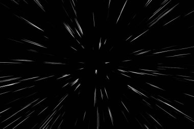 Siyah arkaplan üzerindeki Bokeh beyaz çizgileri, soyut hız ışık hareketi bulanık dokusu, yıldız parçacığı veya uzay yolculuğu, siyah ve beyaz ekstrüzyon etkisi