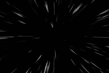 Siyah arkaplan üzerindeki Bokeh beyaz çizgileri, soyut hız ışık hareketi bulanık dokusu, yıldız parçacığı veya uzay yolculuğu, siyah ve beyaz ekstrüzyon etkisi