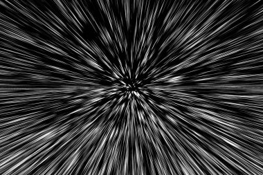 Siyah arkaplan üzerindeki Bokeh beyaz çizgileri, soyut hız ışık hareketi bulanık dokusu, yıldız parçacığı veya uzay yolculuğu, siyah ve beyaz ekstrüzyon etkisi