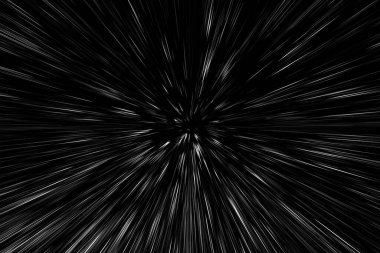 Siyah arkaplan üzerindeki Bokeh beyaz çizgileri, soyut hız ışık hareketi bulanık dokusu, yıldız parçacığı veya uzay yolculuğu, siyah ve beyaz ekstrüzyon etkisi