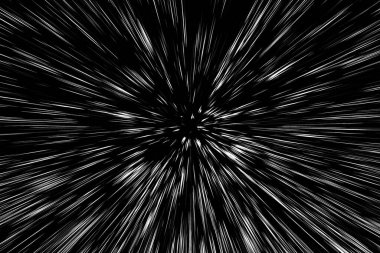 Siyah arkaplan üzerindeki Bokeh beyaz çizgileri, soyut hız ışık hareketi bulanık dokusu, yıldız parçacığı veya uzay yolculuğu, siyah ve beyaz ekstrüzyon etkisi