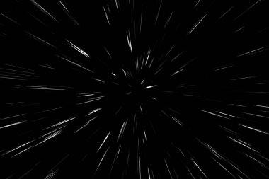 Siyah arkaplan üzerindeki Bokeh beyaz çizgileri, soyut hız ışık hareketi bulanık dokusu, yıldız parçacığı veya uzay yolculuğu, siyah ve beyaz ekstrüzyon etkisi