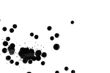 Beyaz arka planda siyah boya damlaları var.