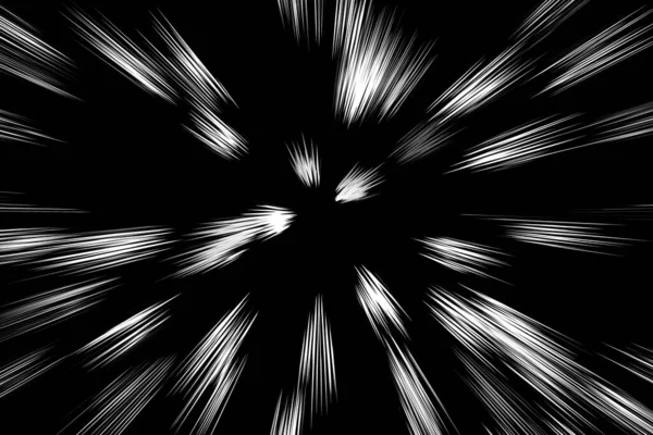 Bokeh Weiße Linien Auf Schwarzem Hintergrund Abstrakte Blitzlichtgeschwindigkeit Bewegungsunschärfe Textur — Stockfoto