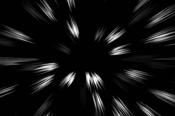 Bokeh White Lines Black Background Abstract Flash Light Speed Motion — Stock Photo, Image