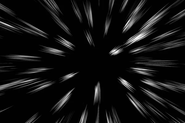 Bokeh Белые Линии Черном Фоне Абстрактная Вспышка Скоростью Движения Размывает — стоковое фото
