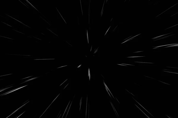 黒の背景 抽象化 抽象的な速度光の動きのぼかしのテクスチャ 星の粒子や宇宙旅行 黒と白の押出効果に白い線 — ストック写真