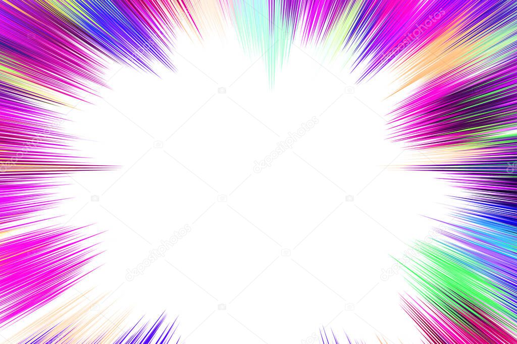 Bokeh multi colored lines on white background. abstraction. Speed light motion blur texture