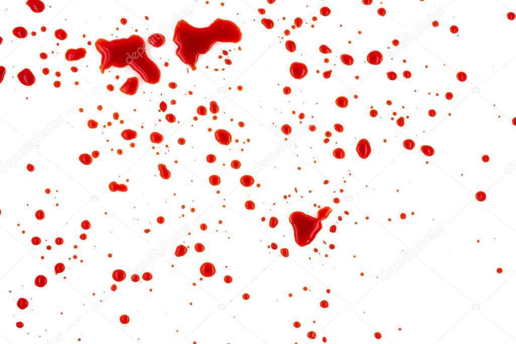 Red blood splattered on white background, texture