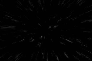 Siyah arkaplan üzerindeki Bokeh beyaz çizgileri, soyut hız ışık hareketi bulanık dokusu, yıldız parçacığı veya uzay yolculuğu, siyah ve beyaz ekstrüzyon etkisi