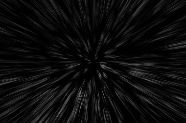 Siyah arkaplan üzerindeki Bokeh beyaz çizgileri, soyut hız ışık hareketi bulanık dokusu, yıldız parçacığı veya uzay yolculuğu, siyah ve beyaz ekstrüzyon etkisi