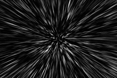 Siyah arkaplan üzerindeki Bokeh beyaz çizgileri, soyut hız ışık hareketi bulanık dokusu, yıldız parçacığı veya uzay yolculuğu, siyah ve beyaz ekstrüzyon etkisi