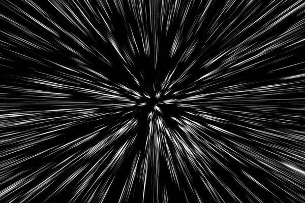 Bokeh white lines on black background, abstraction, abstract speed light motion blur texture, star particle or space traveling, black and white extrusion effect