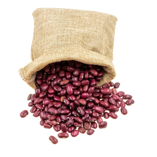 Red Beans Burlap Sacks Jute Isolated White Background — Stock Photo, Image