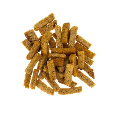 Beyaz arka planda izole edilmiş kuru kızarmış ekmek. bira atıştırması