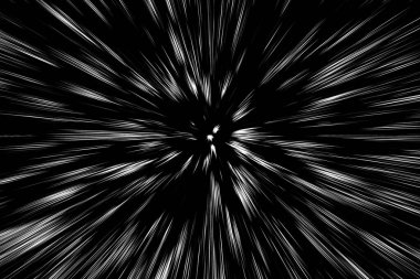 Siyah arkaplan üzerindeki Bokeh beyaz çizgileri, soyut hız ışık hareketi bulanık dokusu, yıldız parçacığı veya uzay yolculuğu, siyah ve beyaz ekstrüzyon etkisi