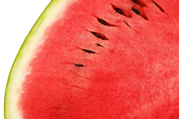 Een Stuk Rijpe Rode Watermeloen Isoleren Witte Achtergrond — Stockfoto
