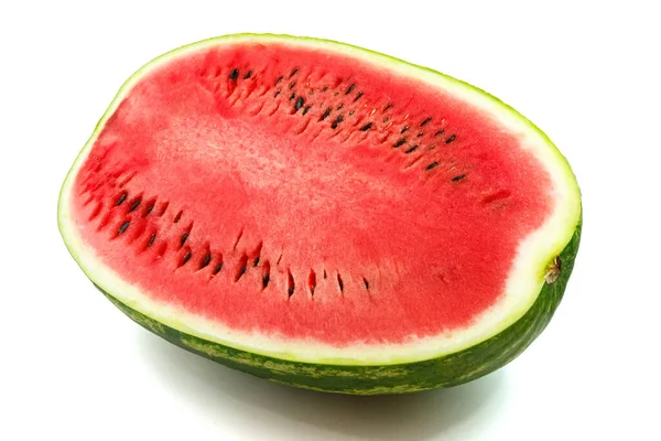 Een Stuk Rijpe Rode Watermeloen Isoleren Witte Achtergrond — Stockfoto