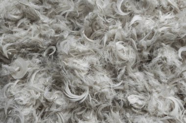 Beyaz kaz tüyleri ve yastık dokusundan tüyler.