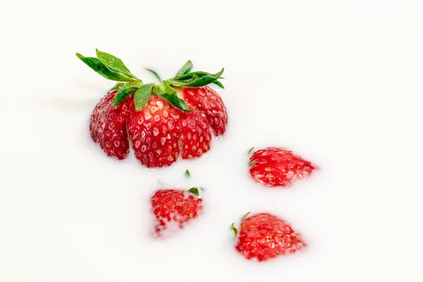 赤自然熟したイチゴでミルククリーム — ストック写真