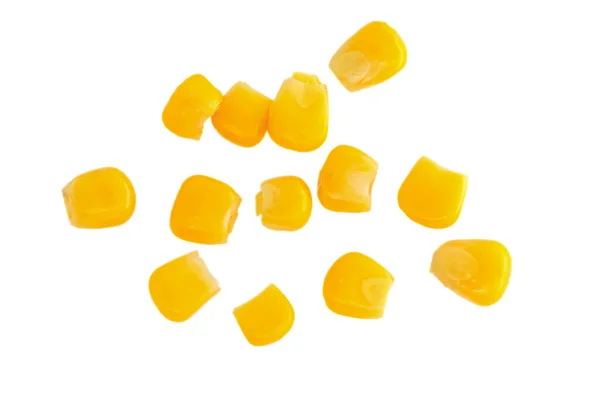 Semillas Maíz Amarillas Aisladas Sobre Fondo Blanco Cerca Macro —  Fotos de Stock