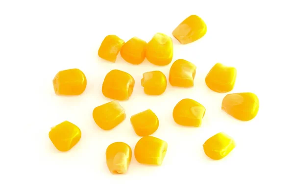 Желтые Семена Кукурузы Изолированы Белом Фоне Macro — стоковое фото