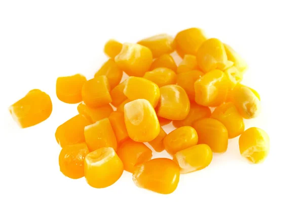 Sárga Kukorica Magok Izolált Fehér Háttérrel Közelről Makroszintű — Stock Fotó