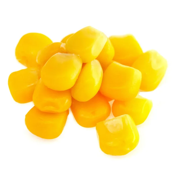 Semillas Maíz Amarillas Aisladas Sobre Fondo Blanco Cerca Macro —  Fotos de Stock