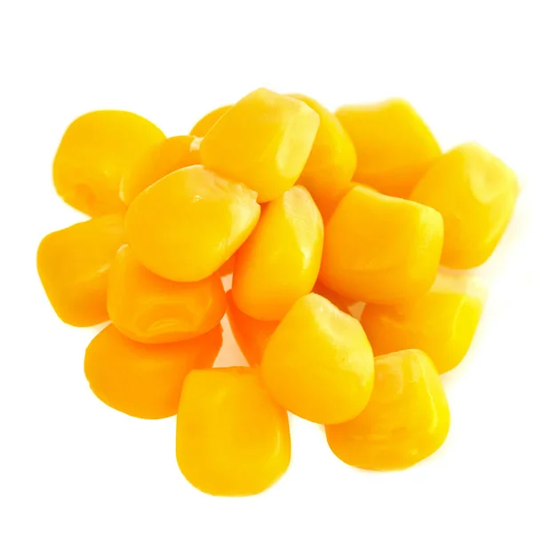 Sementes Milho Amarelo Isoladas Fundo Branco Fechar Macro — Fotografia de Stock