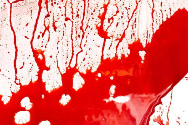 Beyaz Arka Planda Kanlı Sıçramalar Damlalar Damlayan Takip Eden Kırmızı — Stok fotoğraf