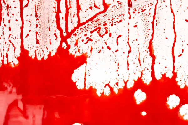Véres Fröccsenések Cseppek Fehér Háttérrel Csöpögő Következő Vörös Vér Festék — Stock Fotó