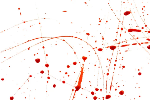 Sângeroase Stropi Picături Fundal Alb Picurare Urmărire Sângelui Roșu Vopsea — Fotografie, imagine de stoc