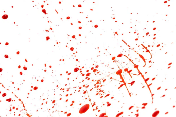 Sanguinosi Spruzzi Gocce Uno Sfondo Bianco Gocciolamento Seguente Sangue Rosso — Foto Stock