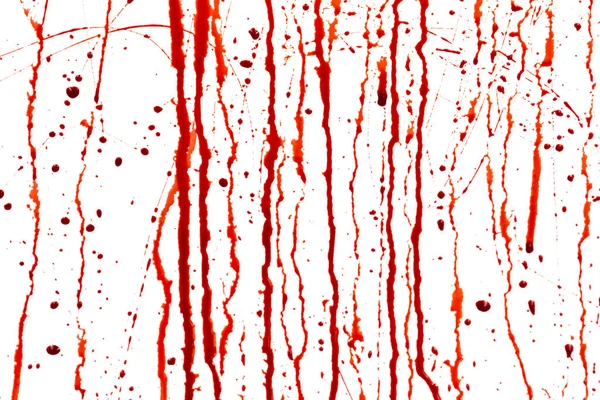 Sangue Gocciolante Isolato Fondo Bianco Sangue Rosso Che Scorre Schizzi — Foto Stock