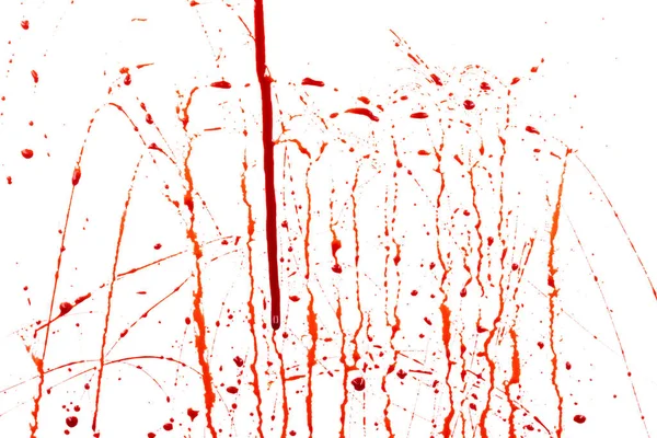 Sangue Gocciolante Isolato Fondo Bianco Sangue Rosso Che Scorre Schizzi — Foto Stock