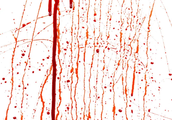 Капающая Кровь Изолирована Белом Фоне Поток Красной Крови Брызги Капли — стоковое фото