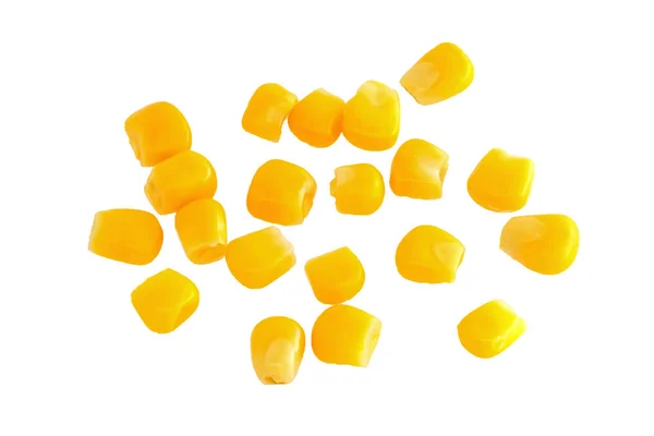 Sementes Milho Naturais Amarelas Isoladas Fundo Branco Macro — Fotografia de Stock