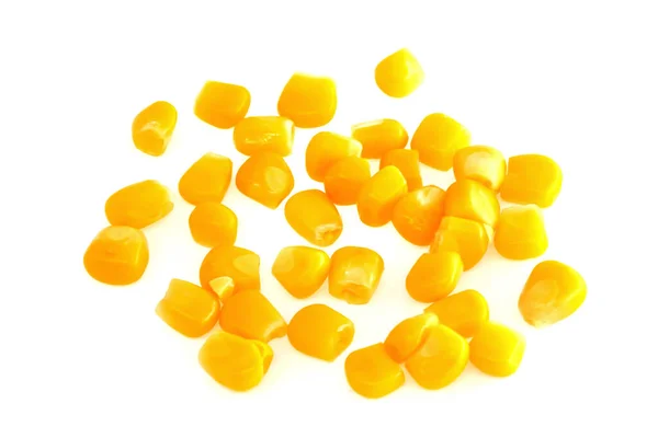 Semillas Maíz Amarillas Naturales Aisladas Sobre Fondo Blanco Macro — Foto de Stock