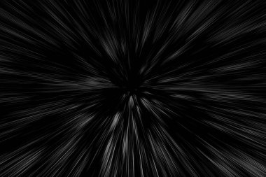 Siyah arkaplan üzerindeki Bokeh beyaz çizgileri, soyut hız ışık hareketi bulanık dokusu, yıldız parçacığı veya uzay yolculuğu, siyah ve beyaz ekstrüzyon etkisi