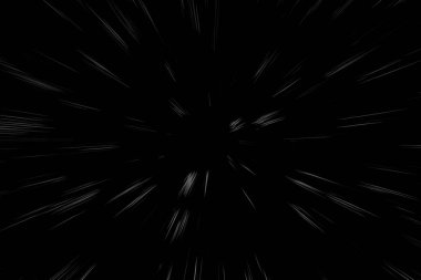 Siyah arkaplan üzerindeki Bokeh beyaz çizgileri, soyut hız ışık hareketi bulanık dokusu, yıldız parçacığı veya uzay yolculuğu, siyah ve beyaz ekstrüzyon etkisi