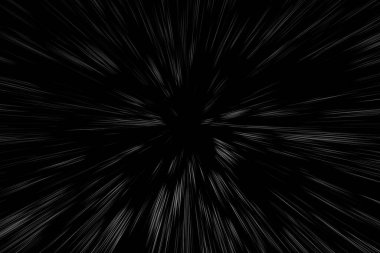 Siyah arkaplan üzerindeki Bokeh beyaz çizgileri, soyut hız ışık hareketi bulanık dokusu, yıldız parçacığı veya uzay yolculuğu, siyah ve beyaz ekstrüzyon etkisi