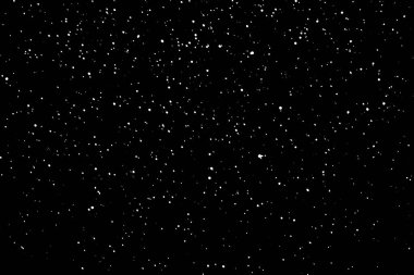 İzole edilmiş siyah arka planda kaotik beyaz yıldız bokeh. Düşen bulanık kar örtüsü, yıldızlı gökyüzü. Siyah arka planda beyaz lekeler, beyaz damlalar ve lekeler. soyutlama.