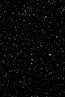 İzole edilmiş siyah arka planda kaotik beyaz yıldız bokeh. Düşen bulanık kar örtüsü, yıldızlı gökyüzü. Siyah arka planda beyaz lekeler, beyaz damlalar ve lekeler. soyutlama.