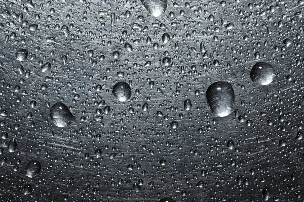 Drops Water Scratched Metal Background Closeup — Stock Photo, Image