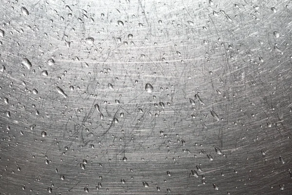 Drops Water Scratched Metal Background Closeup — Stock Photo, Image