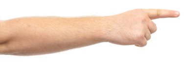 Erkek eller beyaz arkaplanda izole hareket gösterir.